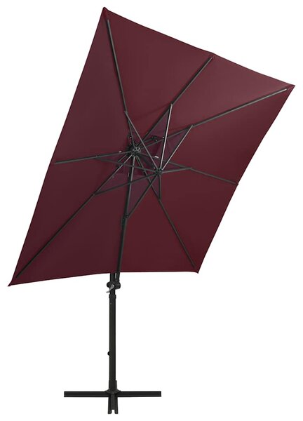 Konzolni vrtni suncobran sa stupom i LED svjetlima 250 cm bordo - Crvena / 250 cm
