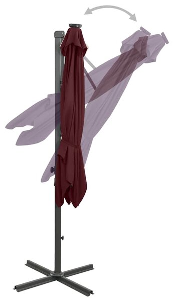 Konzolni vrtni suncobran sa stupom i LED svjetlima 250 cm bordo - Crvena / 250 cm