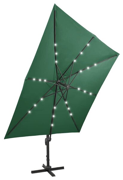 Konzolni vrtni suncobran sa stupom i LED svjetlom 300 cm zeleni - Zelena / Default
