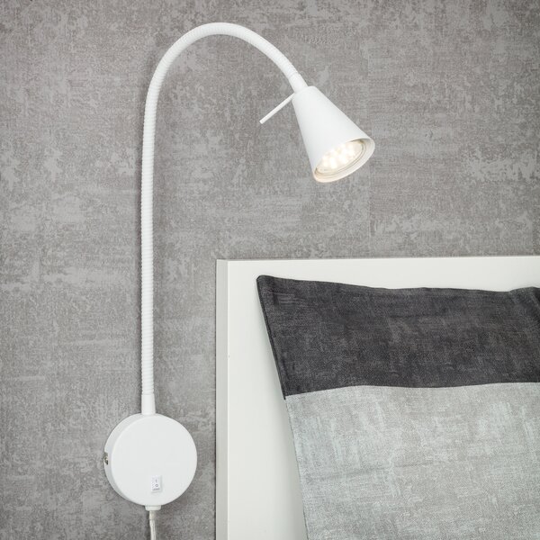 Briloner LED zidna svjetiljka Tusa, bijela, metalna, 45 cm, fleksibilni krak, Bijela, spavaća soba, Metal