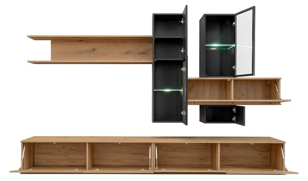 Set za dnevni boravak Cresto (hrast coast evoke + crna) (s rasvjetom)
