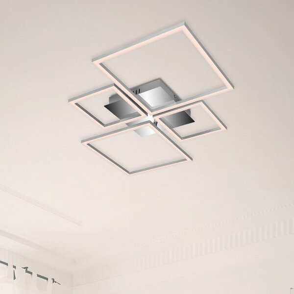 Briloner LED stropna svjetiljka Frame, CCT, 4 žarulje, aluminij, prigušiva, Metalik, Dnevni boravak/blagovaonica, Metal, Strop s više plamena