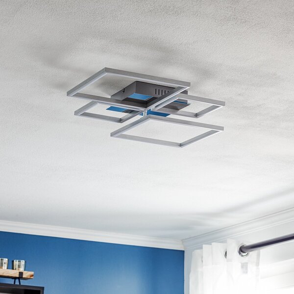 Briloner LED stropna svjetiljka Frame, CCT, 4 žarulje, aluminij, prigušiva, Metalik, Dnevni boravak/blagovaonica, Metal, Strop s više plamena