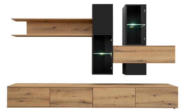 Set za dnevni boravak Cresto (hrast coast evoke + crna) (s rasvjetom)