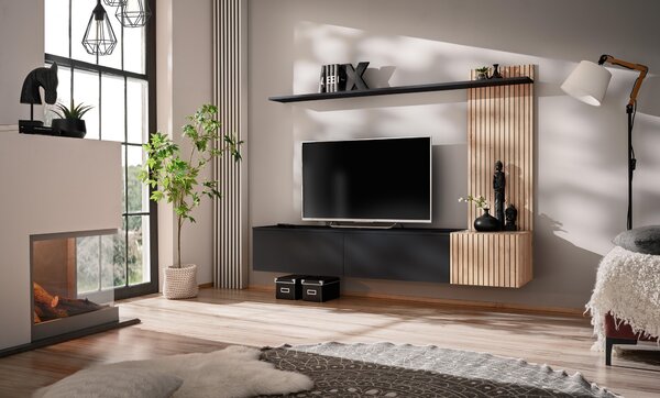 Set za dnevni boravak Salav (hrast jackomon hickory + crna)