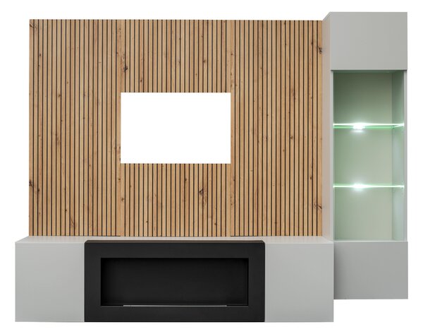 Set za dnevni boravak Xavus L-K (perla grey + hrast artisan)(s rasvjetom) (s bio kaminom)