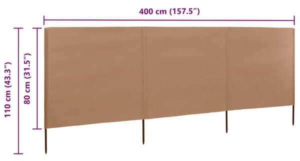 Vjetrobran s 3 panela od tkanine 400 x 80 cm smeđe-sivi - Tupe / 400 x 80 cm