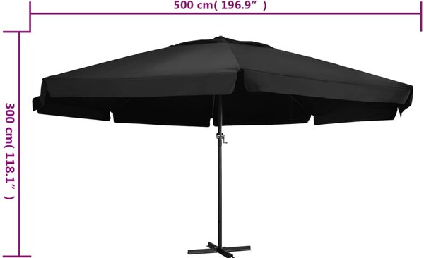 Vrtni suncobran s aluminijskim stupom 500 cm crni - Crna / 500 cm