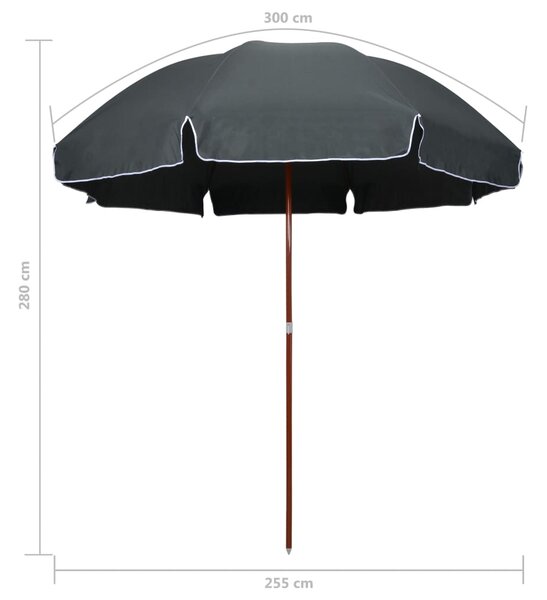 Vrtni suncobran s čeličnim stupom 300 cm antracit - Antracitno siva / 300 cm