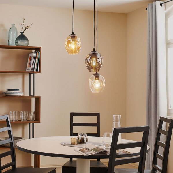 EMIBIG LIGHTING Viseća lampa Starla, grafit/jantarna/prozirno staklo, 3 žarulje. oko, prigušiva, Crno, Dnevni boravak/blagovaonica, Staklo