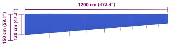 Vjetrobran s 9 panela od tkanine 1200 x 120 cm azurno plavi - Plava / 1200 x 120 cm