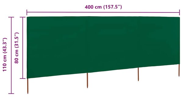 Vjetrobran s 3 panela od tkanine 400 x 80 cm zeleni - Zelena / 400 x 80 cm