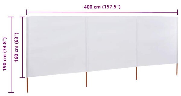 Vjetrobran s 3 panela od tkanine 400 x 160 cm pješčano bijeli - Bijela / 400 x 160 cm