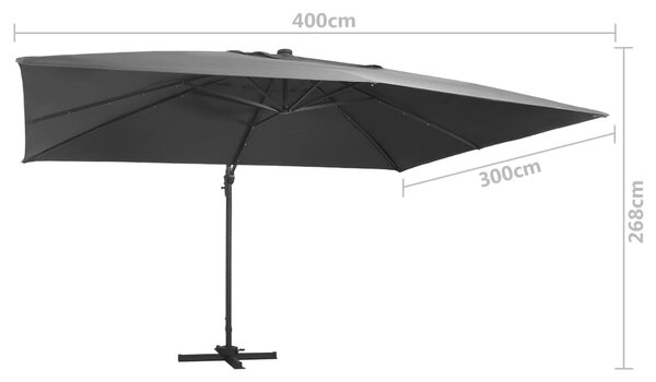 Konzolni vrtni suncobran LED sa stupom 400 x 300 cm antracit - Antracitno siva / 400 x 300 cm (7 x 5 cm)