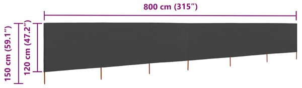 Vjetrobran sa 6 panela od tkanine 800 x 120 cm antracit - Antracitno siva / 800 x 120 cm