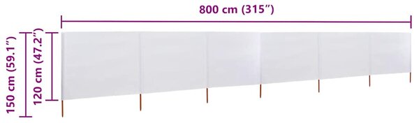 Vjetrobran sa 6 panela od tkanine 800 x 120 cm pješčano bijeli - Bijela / 800 x 120 cm