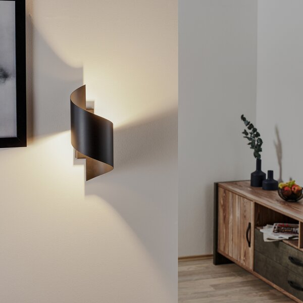 EMIBIG LIGHTING Zidna lampa Spiner crna, visina 30 cm, čelik, prigušiva, Crno, Dnevni boravak/blagovaonica, Metal