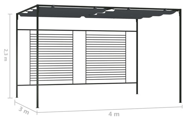 Sjenica s pomičnim krovom 4 x 3 x 2,3 m antracit 180 g/m² - Antracitno siva / N/A