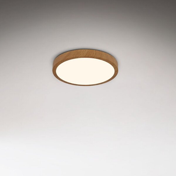Briloner LED stropna svjetiljka Runa Wood izgled drva 3.000 K Ø28cm, Drvo, Dnevni boravak/blagovaonica, Metal