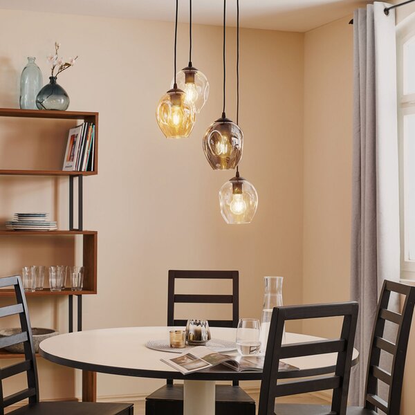 EMIBIG LIGHTING Viseća lampa Starla okrugla 4 žarulje grafit/jantarna/prozirna, prigušiva, Crno, Dnevni boravak/blagovaonica, Staklo
