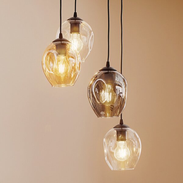 EMIBIG LIGHTING Viseća lampa Starla okrugla 4 žarulje grafit/jantarna/prozirna, prigušiva, Crno, Dnevni boravak/blagovaonica, Staklo