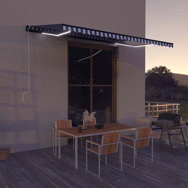 Tenda sa senzorom za vjetar LED 500 x 300 cm plavo-bijela - Plava / 500 x 300 cm