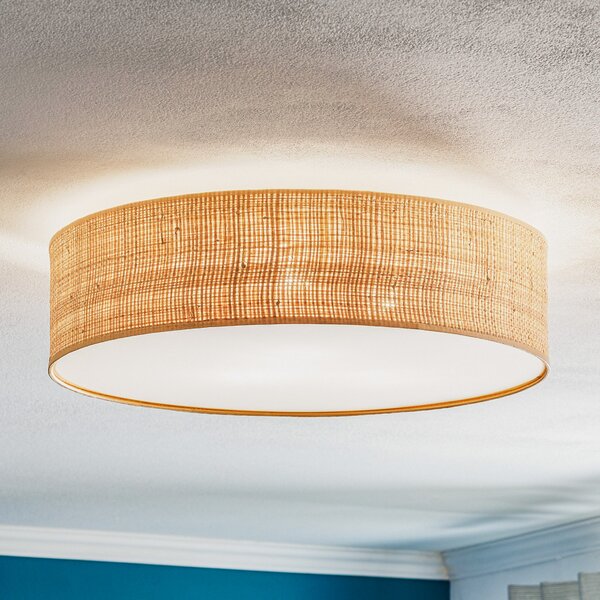 Eko-Light Stropna svjetiljka Leano, svijetlo drvo, ratan, Ø 50 cm, prigušiva, Drvo, Dnevni boravak/blagovaonica, Drvo
