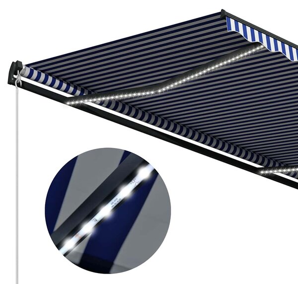 Tenda sa senzorom za vjetar LED 500 x 300 cm plavo-bijela - Plava / 500 x 300 cm