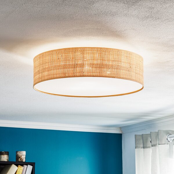 Eko-Light Stropna svjetiljka Leano, svijetlo drvo, ratan, Ø 50 cm, prigušiva, Drvo, Dnevni boravak/blagovaonica, Drvo