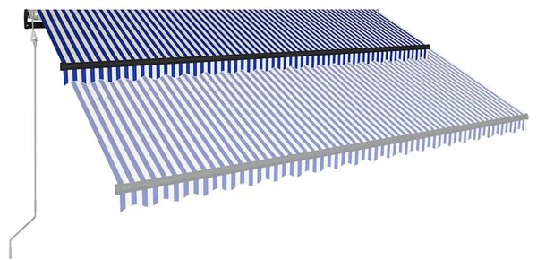 Tenda sa senzorom za vjetar LED 500 x 300 cm plavo-bijela - Plava / 500 x 300 cm