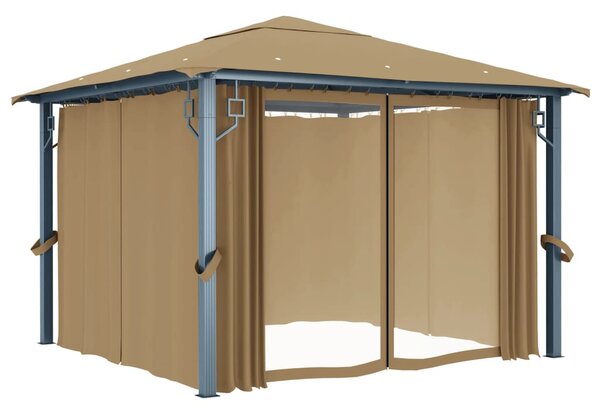 Sjenica sa zastorom 300 x 300 cm smeđe-siva aluminijska - Tupe / 300 x 300 cm