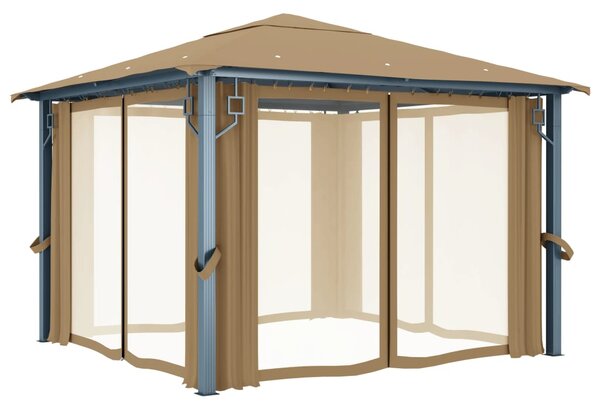 Sjenica sa zastorom 300 x 300 cm smeđe-siva aluminijska - Tupe / 300 x 300 cm