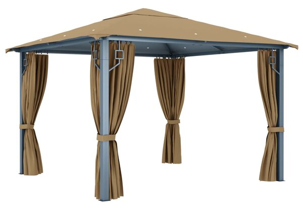 Sjenica sa zastorom 300 x 300 cm smeđe-siva aluminijska - Tupe / 300 x 300 cm