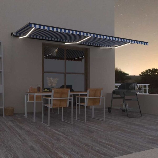 Tenda na ručno uvlačenje s LED svjetlom 600x300 cm plavo-bijela - Plava / 600 x 300 cm