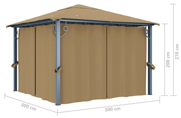 Sjenica sa zastorom 300 x 300 cm smeđe-siva aluminijska - Tupe / 300 x 300 cm