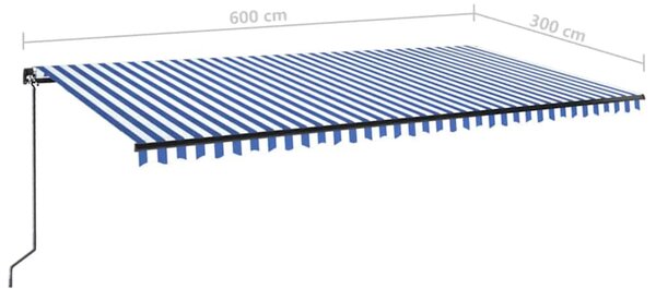 Tenda na ručno uvlačenje s LED svjetlom 600x300 cm plavo-bijela - Plava / 600 x 300 cm