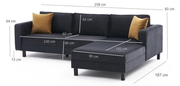 Atelier Del Sofa Kutna garnitura, Antracit, Kale Velvet Right - Anthracite