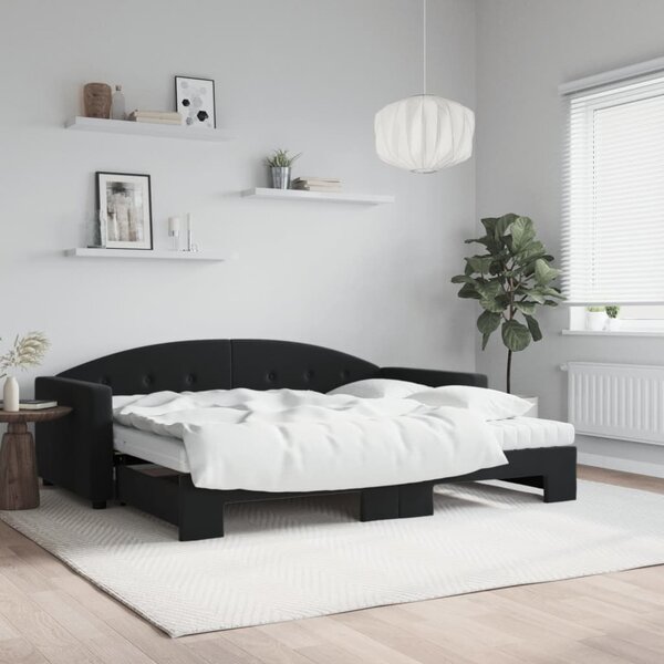 Dnevni krevet na razvlačenje s madracima crni 90x200 cm baršun - Crna / 90 x 200 cm