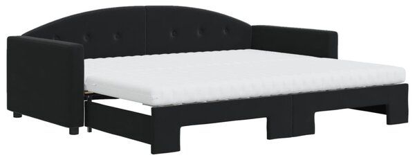 Dnevni krevet na razvlačenje s madracima crni 90x200 cm baršun - Crna / 90 x 200 cm