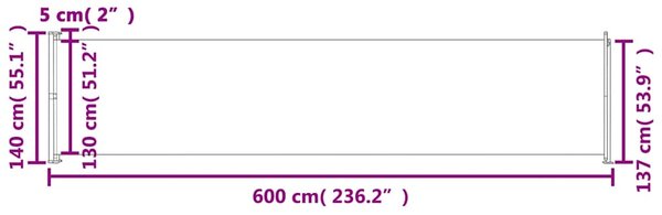 Uvlačiva bočna tenda za terasu 140 x 600 cm krem - Krema / 140 x 600 cm