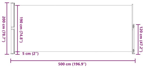 Uvlačiva bočna tenda za terasu 200 x 500 cm crna - Crna / 200 x 500 cm