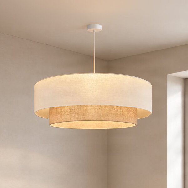 Duolla Boho viseća lampa, bež/jut, Ø 80 cm, tkanina, E27, Bež, spavaća soba, Tkanina / tekstil