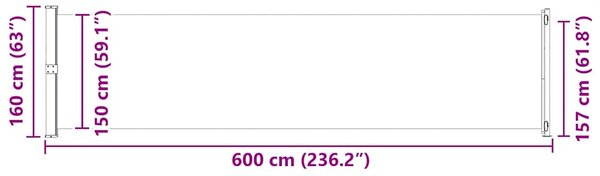 Uvlačiva bočna tenda za terasu 600 x 160 cm siva - Siva / 160 x 600 cm