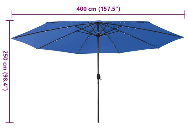 Vrtni suncobran s LED svjetlima 400 cm azurnoplavi - Plava / N/A
