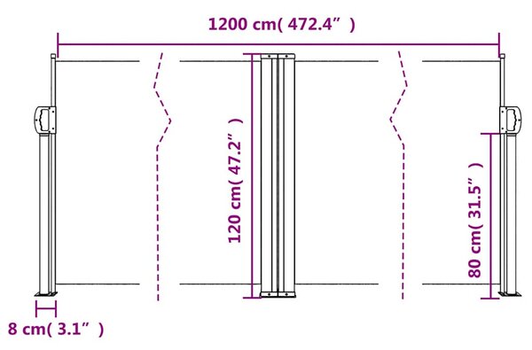 Bočna tenda na uvlačenje bijela 120x1200 cm - Bijela / 120 x 1200 cm
