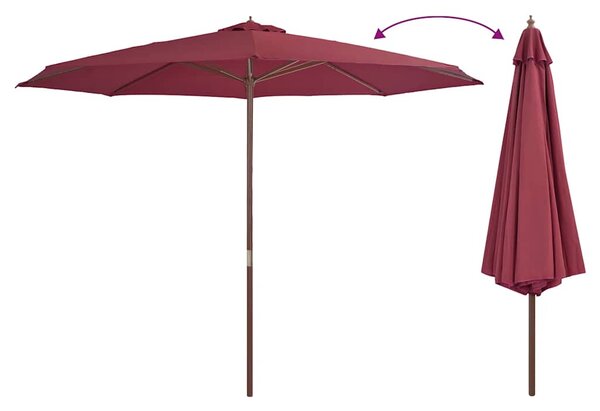 Vrtni suncobran s drvenom šipkom 350 cm bordo - Crvena / N/A