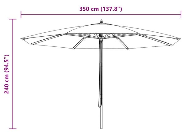 Vanjski suncobran s drvenom šipkom 350 cm pješčano bijeli - Bijela / N/A