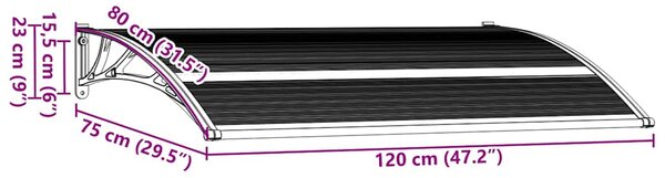 Nadstrešnica za vrata crna 120 x 75 cm PC - Crna / 120 x 75 cm