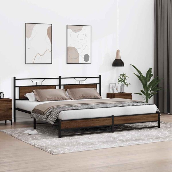 Metalni okvir kreveta bez madraca smeđa boja hrasta 193x201 cm - Smeđa / 193 x 201 cm