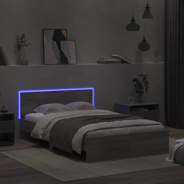Okvir kreveta s uzglavljem i LED boja hrasta 135x190 cm - Siva / 135 x 190 cm